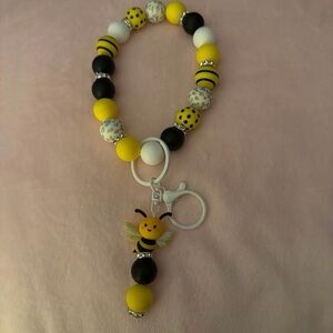 Bee-Themed Kids Bracelet with Keychain - Yellow, Black, White